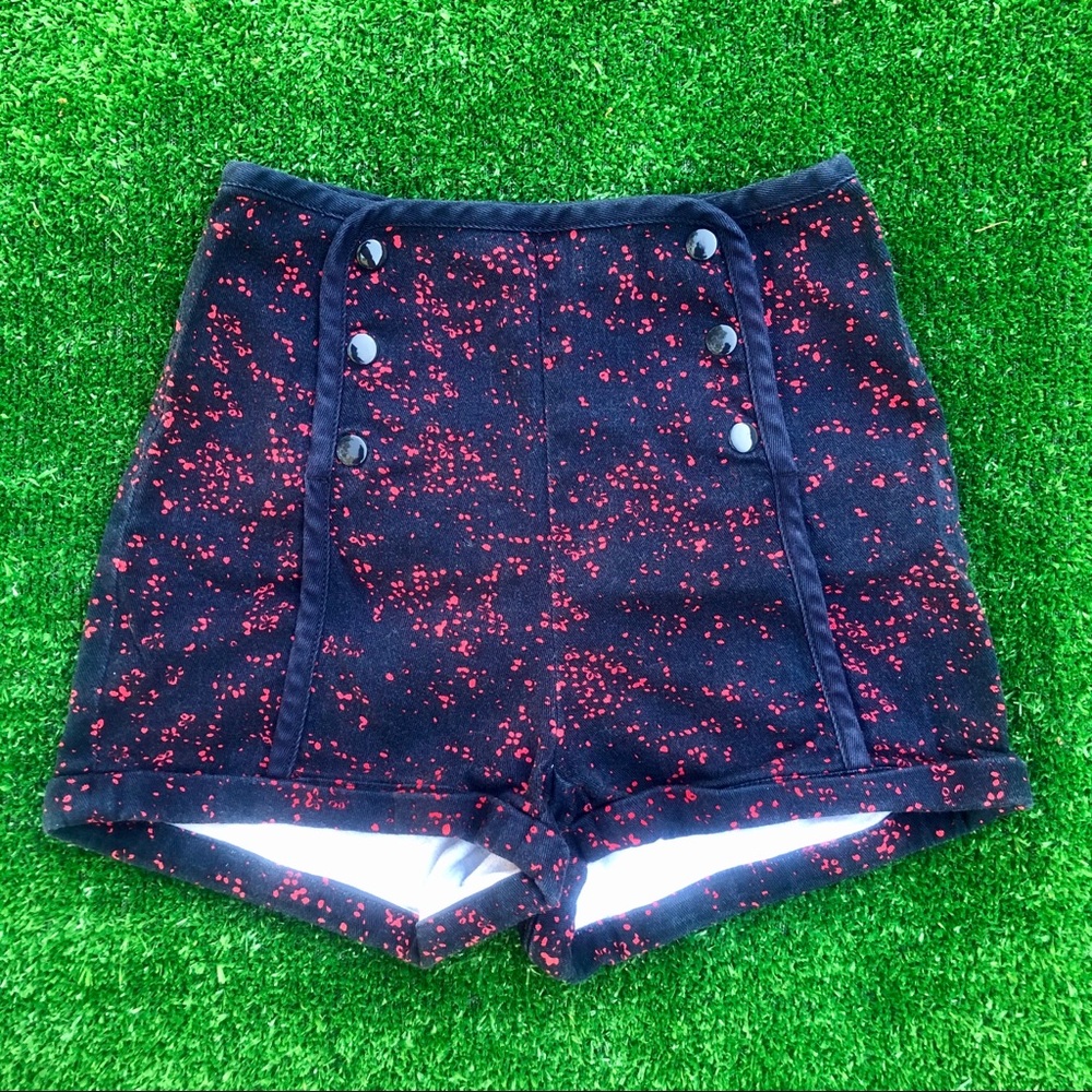 High Waist Shorts Blue Red Vintage Style